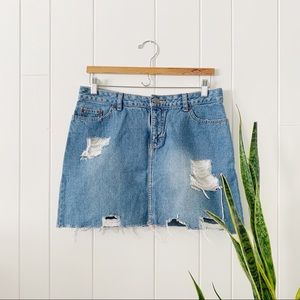 Distressed Denim Skirt